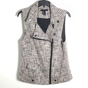 Forever 21 Black & White Tweed Vest with Exposed Black Zipper, Size Small